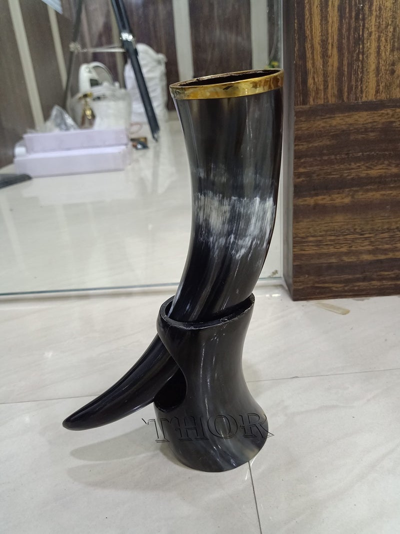 THOR INSTRUMENTS Viking Cup Drinking Horn Tankard Authentic Medieval Inspired drinking horn with stand Rustic Vintage Home Decor Gifts - Image 3